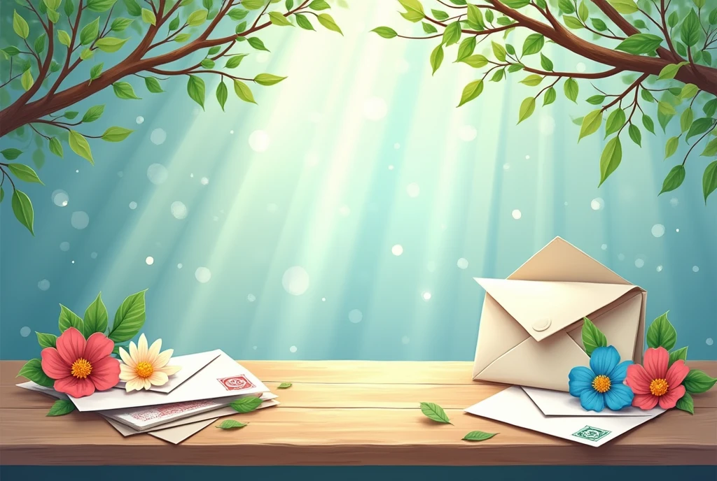 illustration, section contact, mail, nature, bleu vert