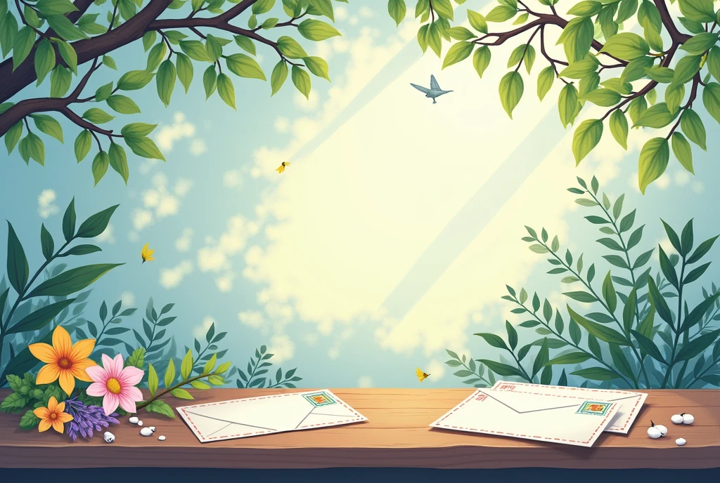 illustration, section contact, mail, nature, bleu vert