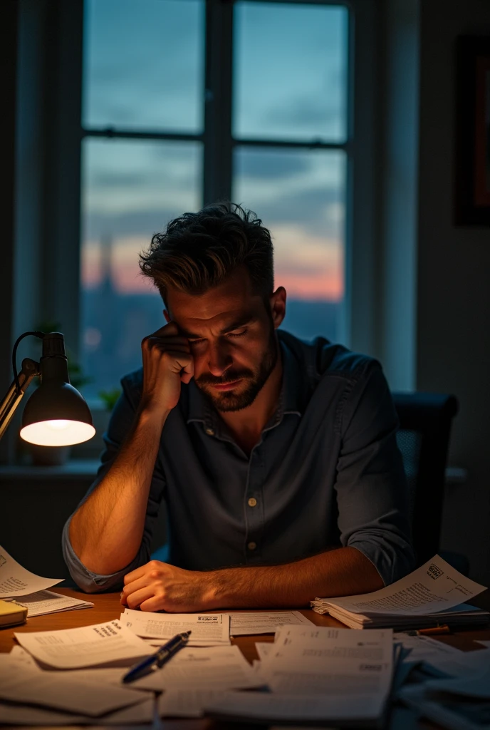 a thoughtful men seeing her debts