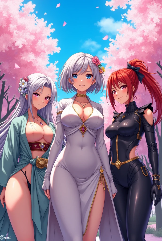 Create multiple anime female characters with big breasts 