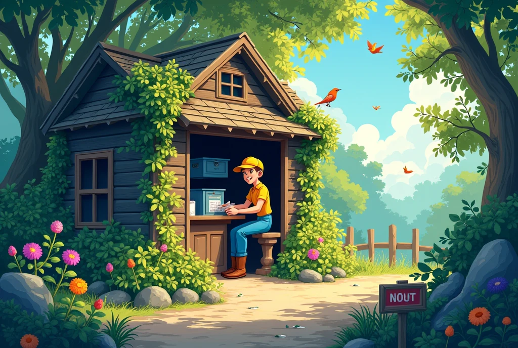 illustration, mail centrer, nature, bleu vert