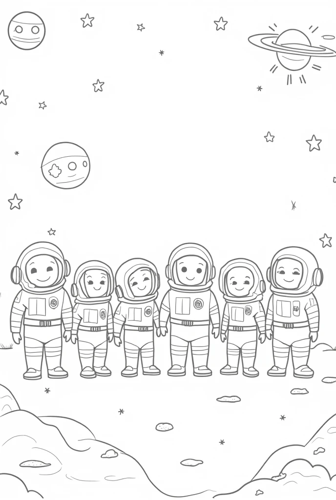 Astronauts coloring page for kids black and white