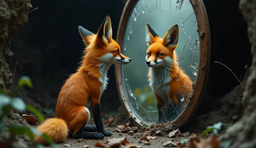FOX LOOKING IN THE MIRROR ALL UGLY FINISHED DESTROYED