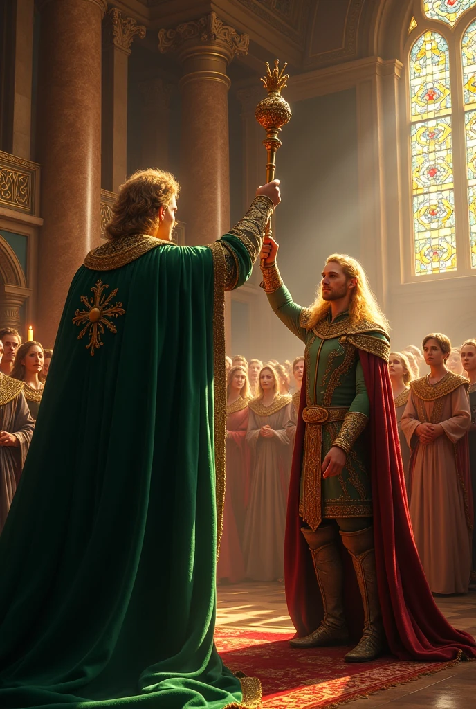 The king names a man with golden hair as a duke