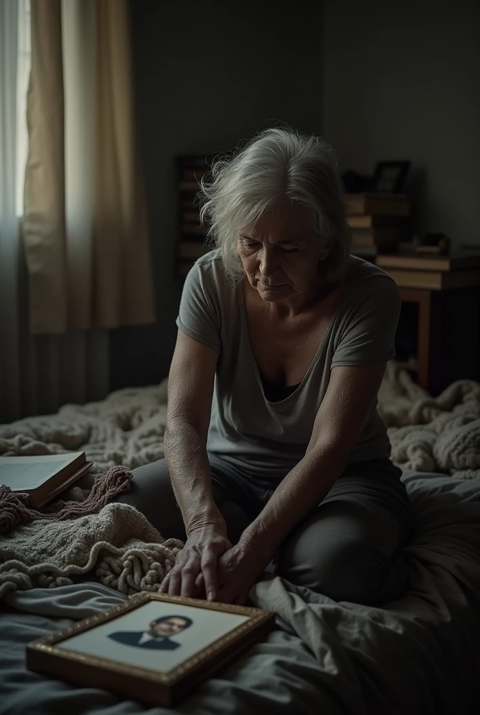 50 year old woman suffering from depression and isolating herself due to the loss of her husband 
