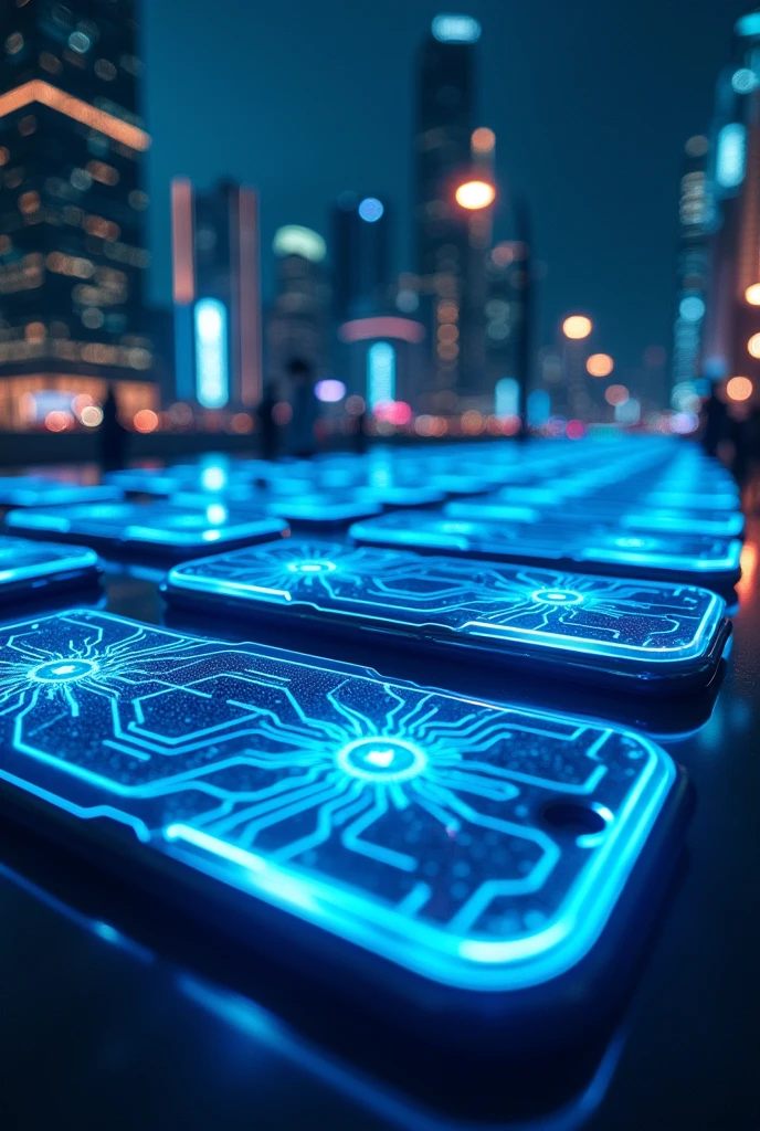 Futuristic blue line cell phones