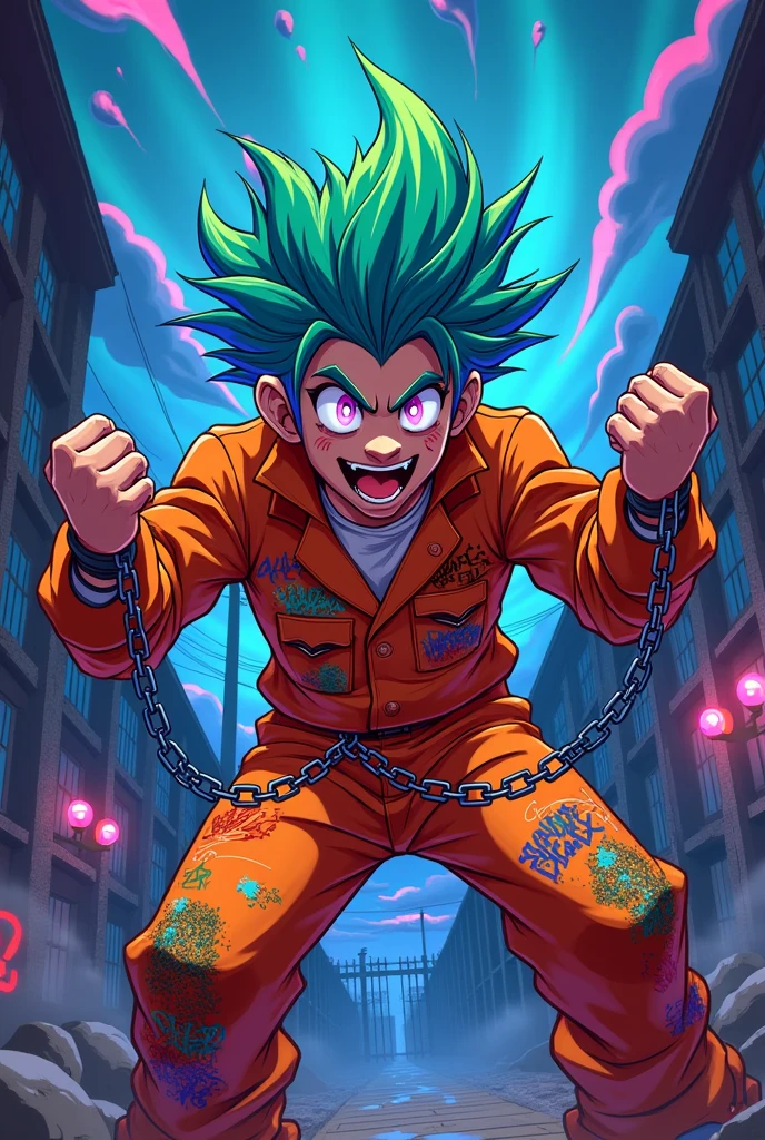 anime style crazy but cool prisoner