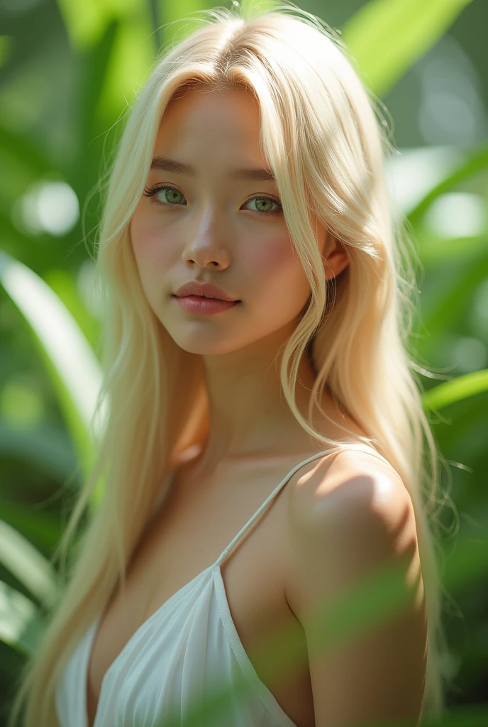 (8k, 4k, best quality, highres:1.2), (masterpiece, realistic, photo realistic:1.37), 1girl, solo, Japanese girl, beautiful face, glossy lips, (detailed eyes, fair skin, white skin:1.5), upper body, medium breasts, long green hair, two side up style, looking at viewer