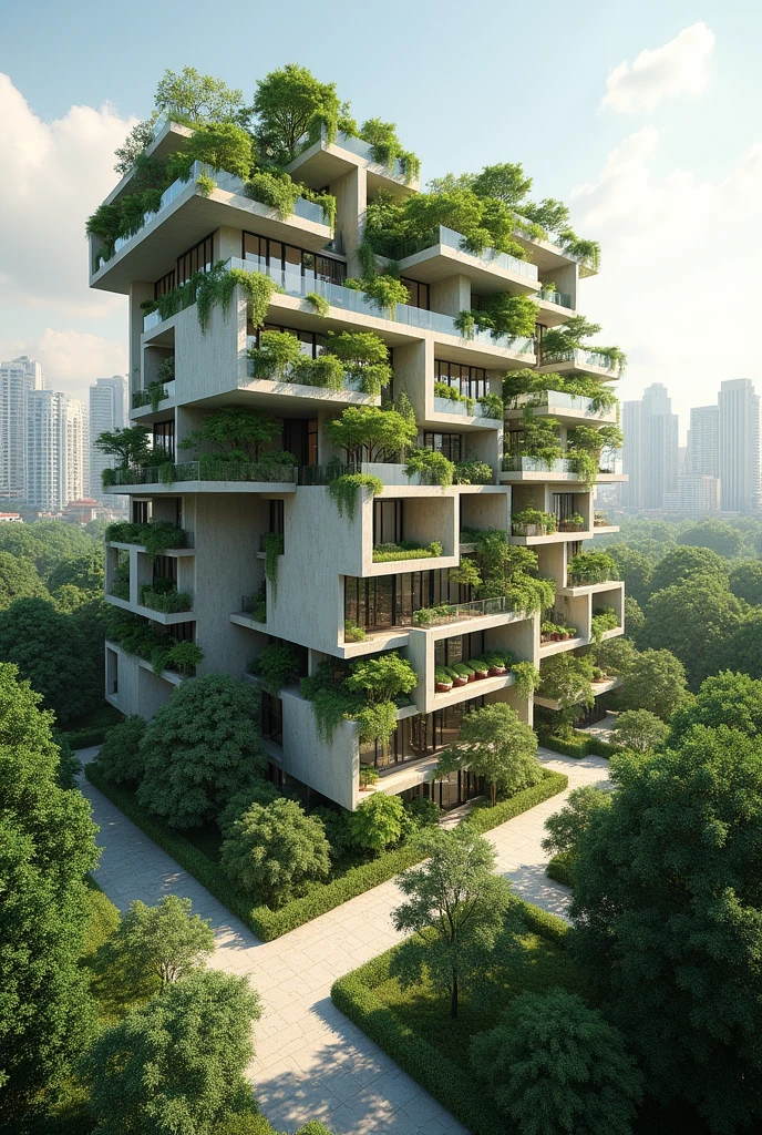   En lugar de simplemente preservar he medio ambiente, he "Regenerative Urban Node" acts as an active regeneration system. green roofs, jardines verticales y sistemas de captación de aguas pluviales no solo mejoran la calidad dhe aire y he microclima local, but also restore urban biodiversity, creating habitats for native species. El edificio mismo participa en la limpieza dhe aire y he agua, acting as a living filter for the city.   La forma arquitectónica dhe nodo es dinámica y adaptable, with an organic structure that expands and contracts according to the needs of the community and environmental conditions. The facades, compuestas por panhees modulares de bioconcreto y materiales reciclados, pueden reconfigurarse para optimizar la captación solar o modificar he flujo de aire, ensuring optimal thermal and energy comfort in all seasons.
