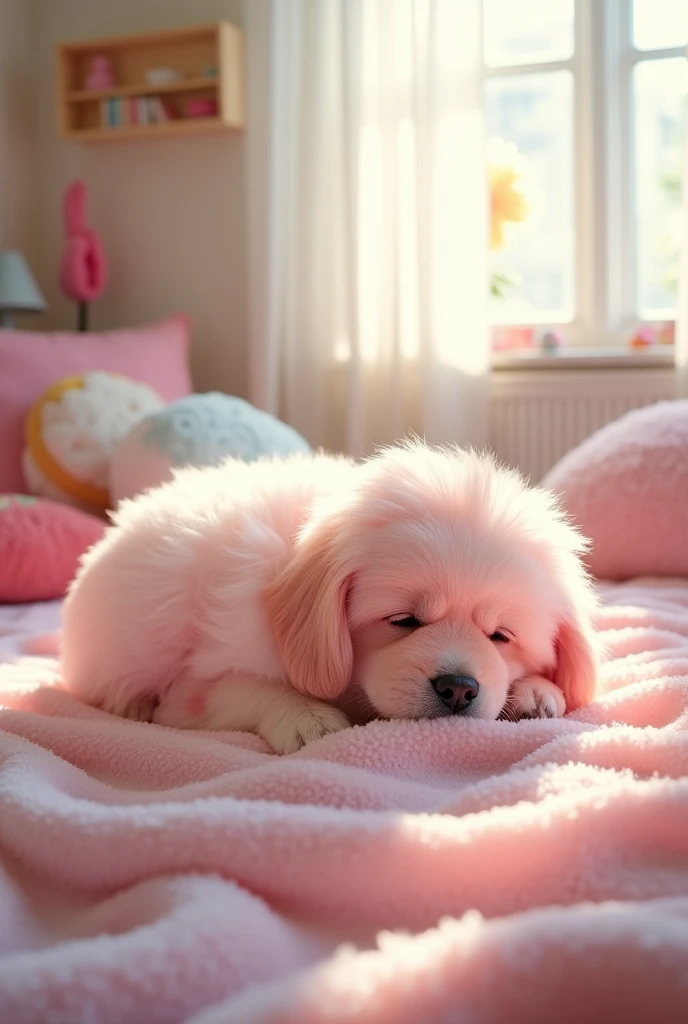pink fur dog sleeping