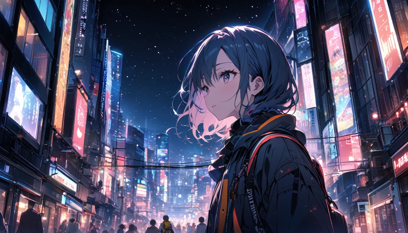 View of Tokyo city,Night starry sky,Streetscape、listen to music、Japanese