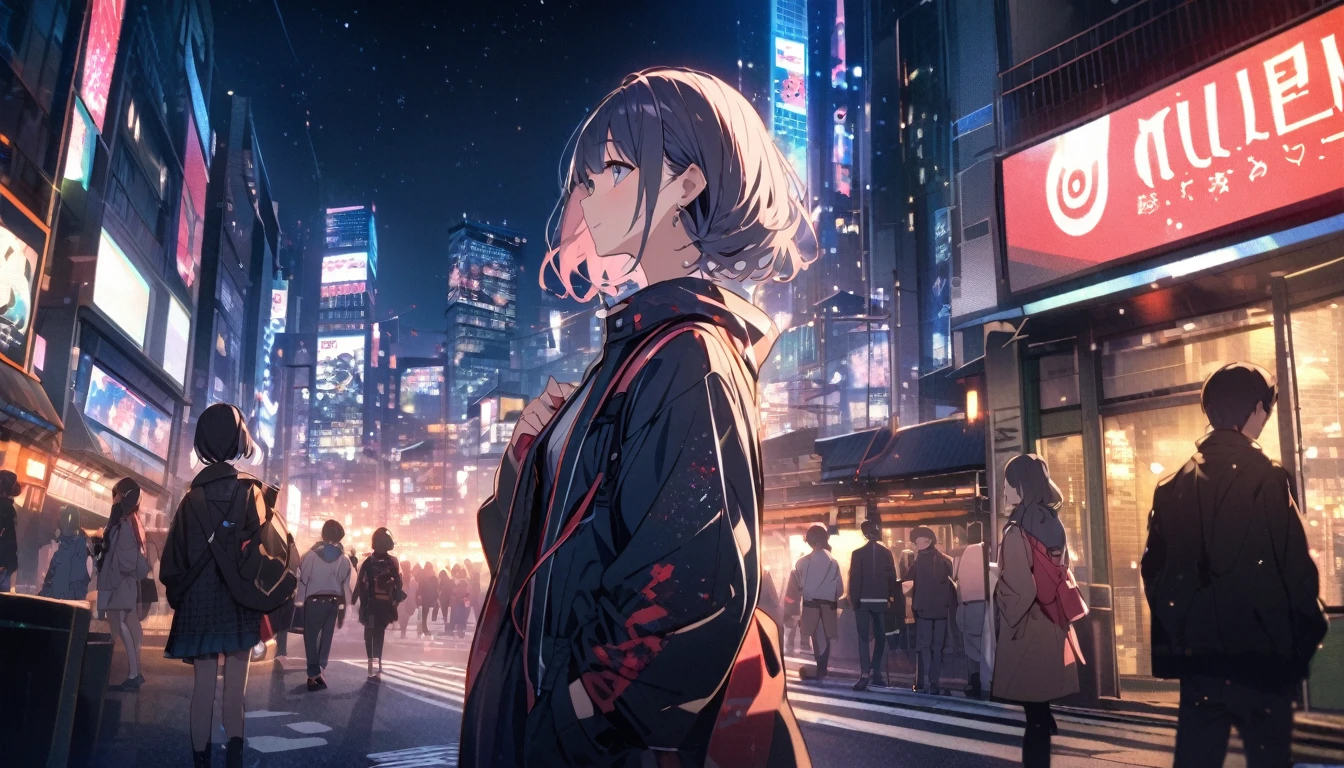 View of Tokyo city,Night starry sky,Streetscape、listen to music、Japanese
