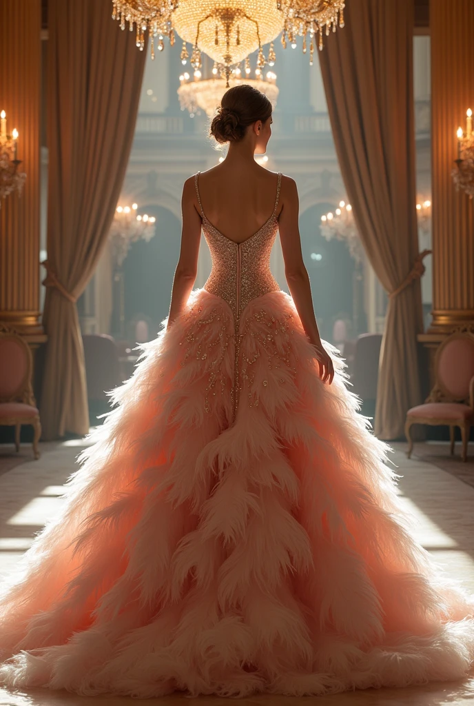 Create a ball gown with feathers