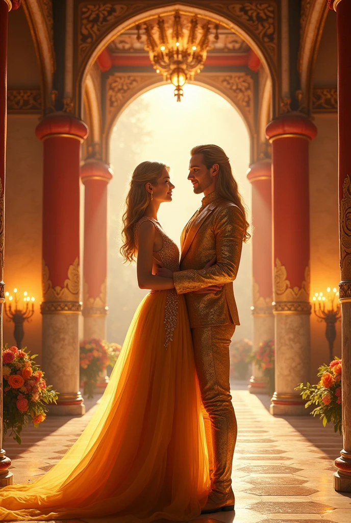 Engagement announcement of a blonde princess and a man with long golden hair in the Phoenix Palace