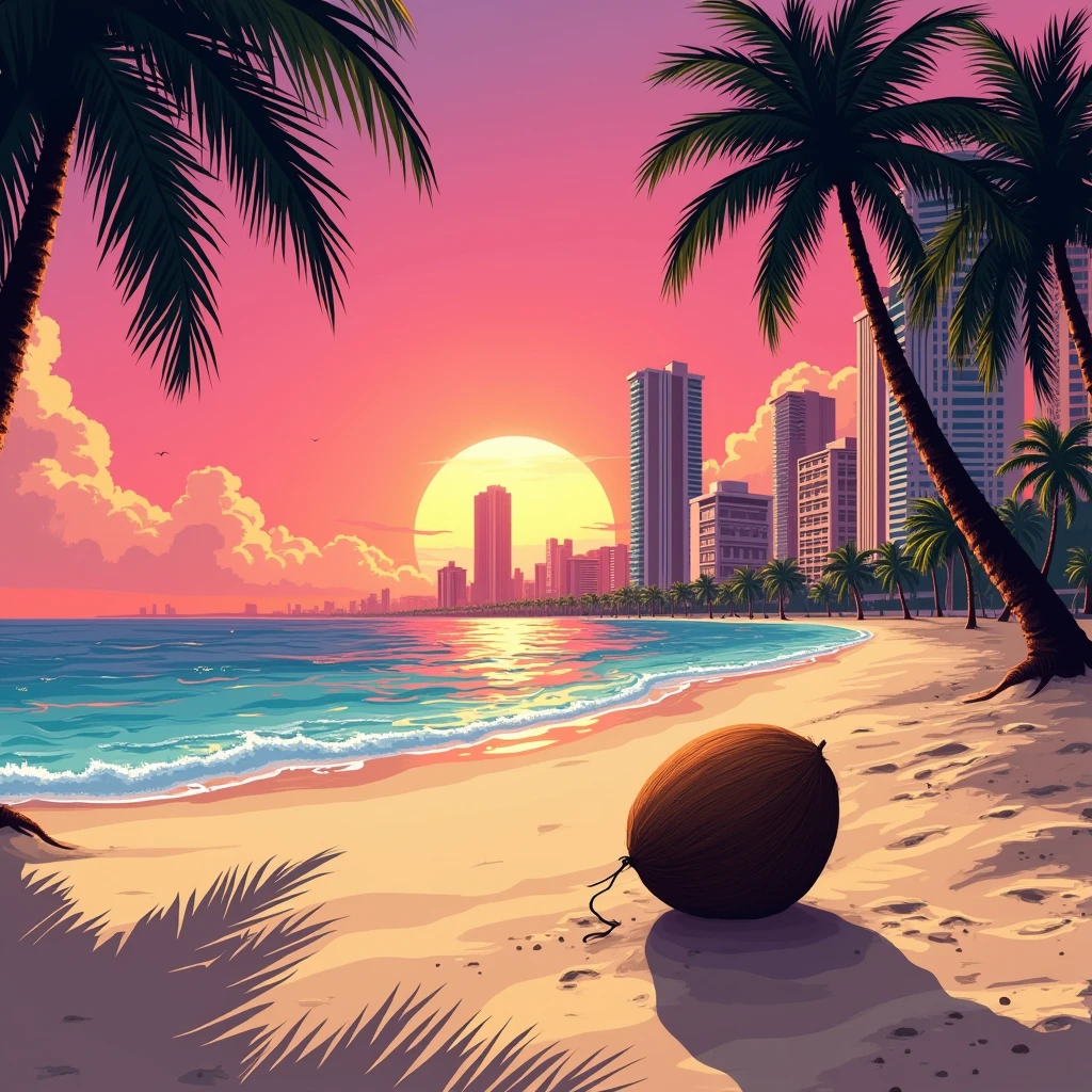 Black shadow of a Coconut on a beach in Vice City GTA
