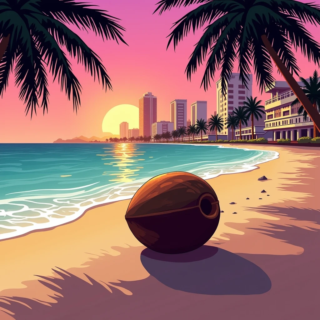 Black shadow of a Coconut on a beach in Vice City GTA