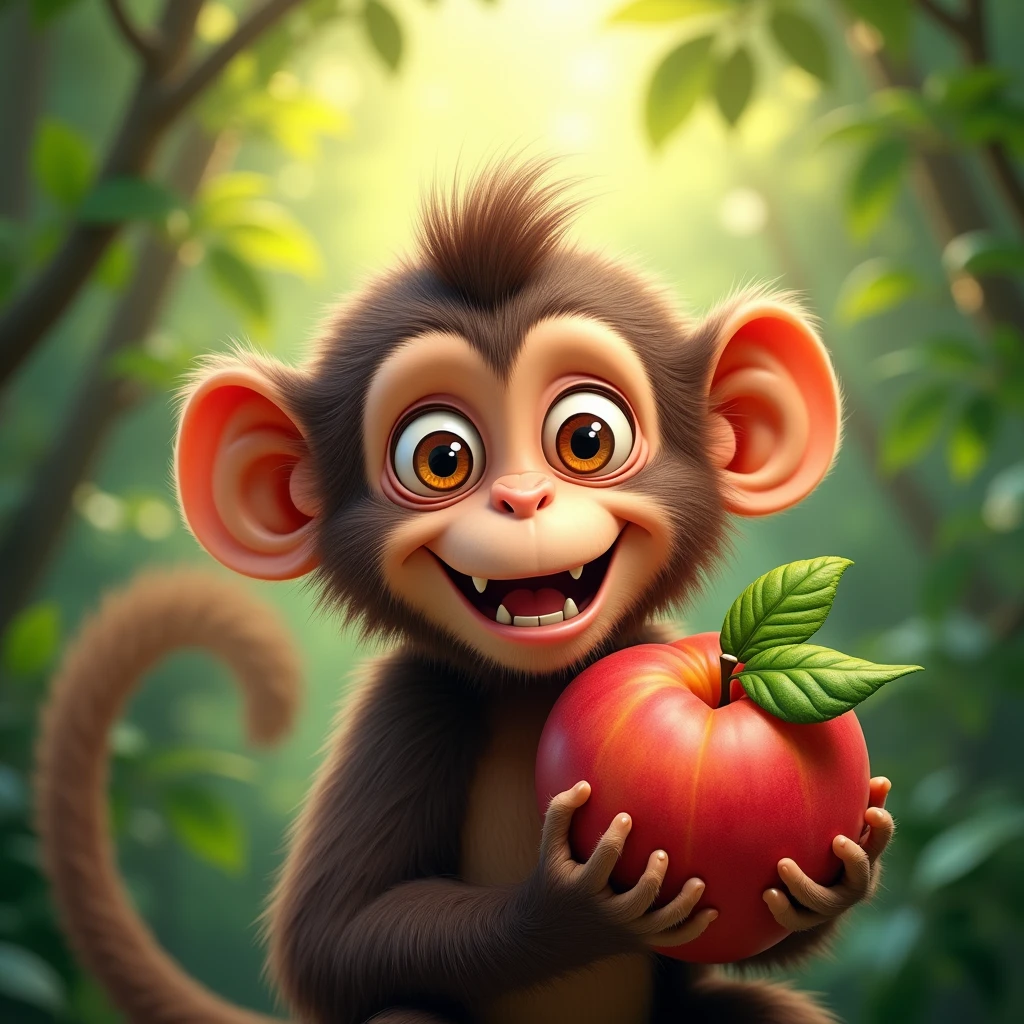 A lively and clever monkey face，Holding peach，Playful and smart，This is in line with the monkey&#39;s flexible and active characteristics.。