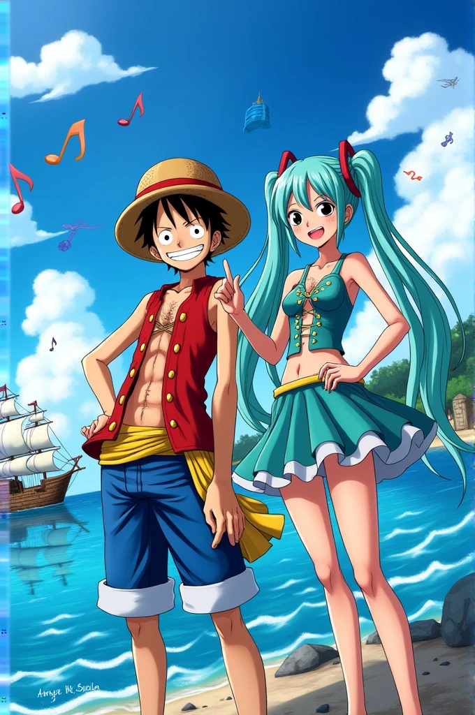 Hatsune Miku y Monkey D Luffy