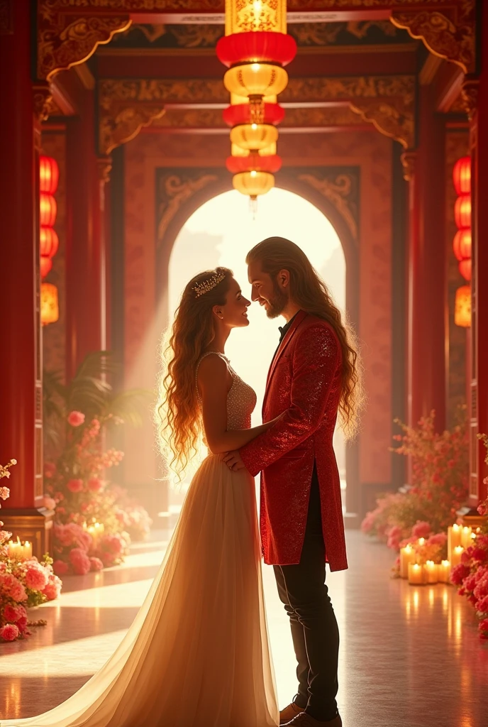 Engagement announcement of a blonde princess and a man with long golden hair in the Phoenix Palace
