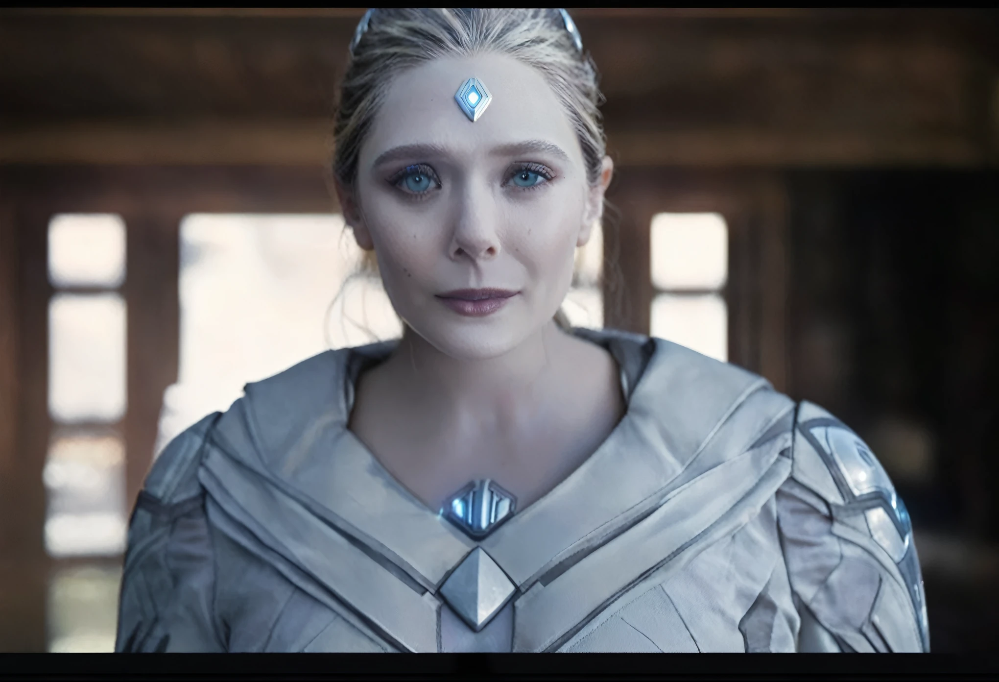 Elisabeth Olsen cosplay as White Vision from the MCU((best quality)), ((masterpiece)), (detailed),