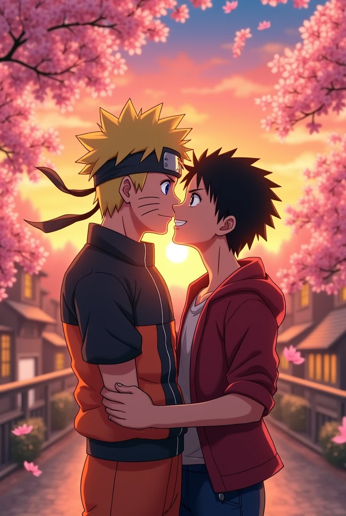 Naruto and Monkey D Luffy kissing