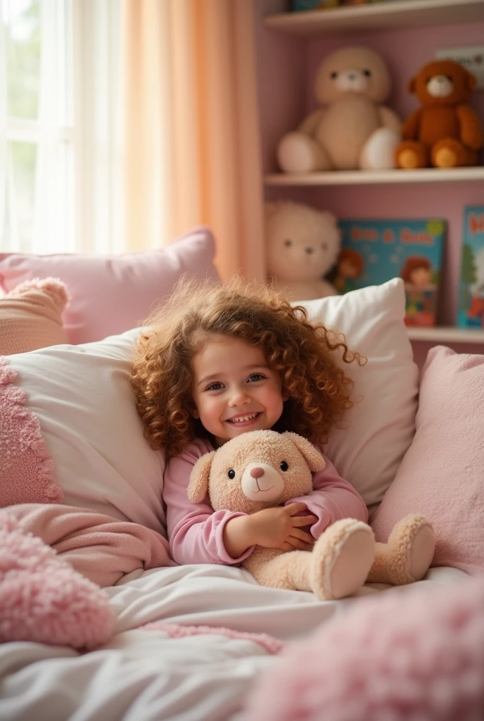 A 3 year old girl sitting in her bed 