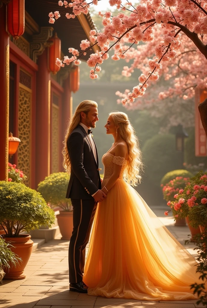 Engagement announcement of a blonde princess and a man with long golden hair in the Phoenix Palace