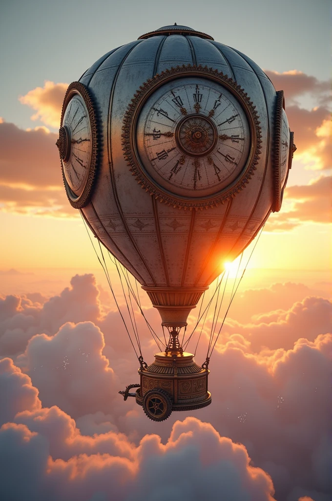 A flying balloon shaped like clock gears