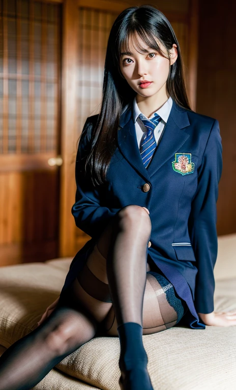 ulzzang -6500-v1.1, (Raw photo:1.2), (Photorealistic:1.4), Beautiful detailed girl, Very detailed eyes and face, Beautiful detailed eyes, Ridiculous, Incredibly ridiculous, Huge file size, super detailed, High resolution, Very detailed, Best Quality, masutepiece, Kemomimi, ((Japanese girls' high school uniform)), Illustration, Very detailed, nffsw, unified, 8K Wallpaper, amazing, Fine details, masutepiece, Best Quality, Highly detailed ticker uniform 8k wallpaper, Light on Face, Cinematic lighting, 1girl in, , (()), ((Dynamic Pose))), (Camel toe), (half), (pantyhose), (knee-bending leg sitting))