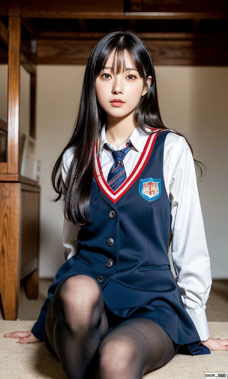 ulzzang -6500-v1.1, (Raw photo:1.2), (Photorealistic:1.4), Beautiful detailed girl, Very detailed eyes and face, Beautiful detailed eyes, Ridiculous, Incredibly ridiculous, Huge file size, super detailed, High resolution, Very detailed, Best Quality, masutepiece, Kemomimi, ((Japanese girls' high school uniform)), Illustration, Very detailed, nffsw, unified, 8K Wallpaper, amazing, Fine details, masutepiece, Best Quality, Highly detailed ticker uniform 8k wallpaper, Light on Face, Cinematic lighting, 1girl in, , (()), ((Dynamic Pose))), (Camel toe), (half), (pantyhose), (knee-bending leg sitting))