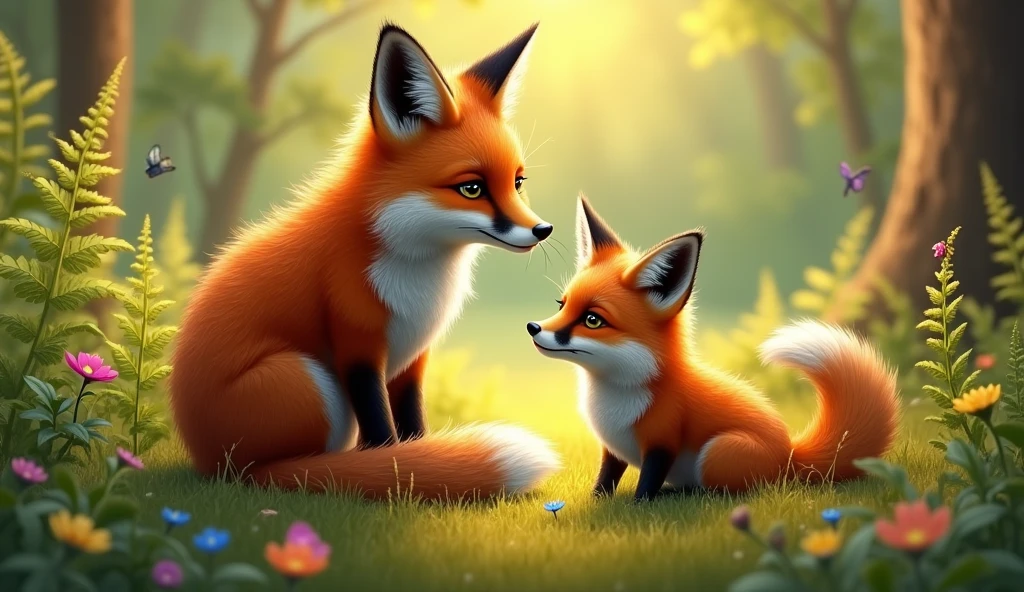 MOTHER FOX AND DAUGHTER FOX ADVICE REALISTIC IMAGE