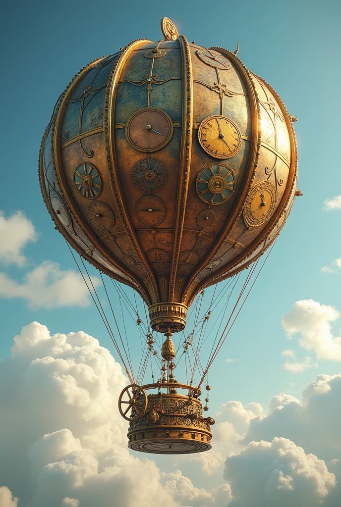 A flying balloon shaped like clock gears