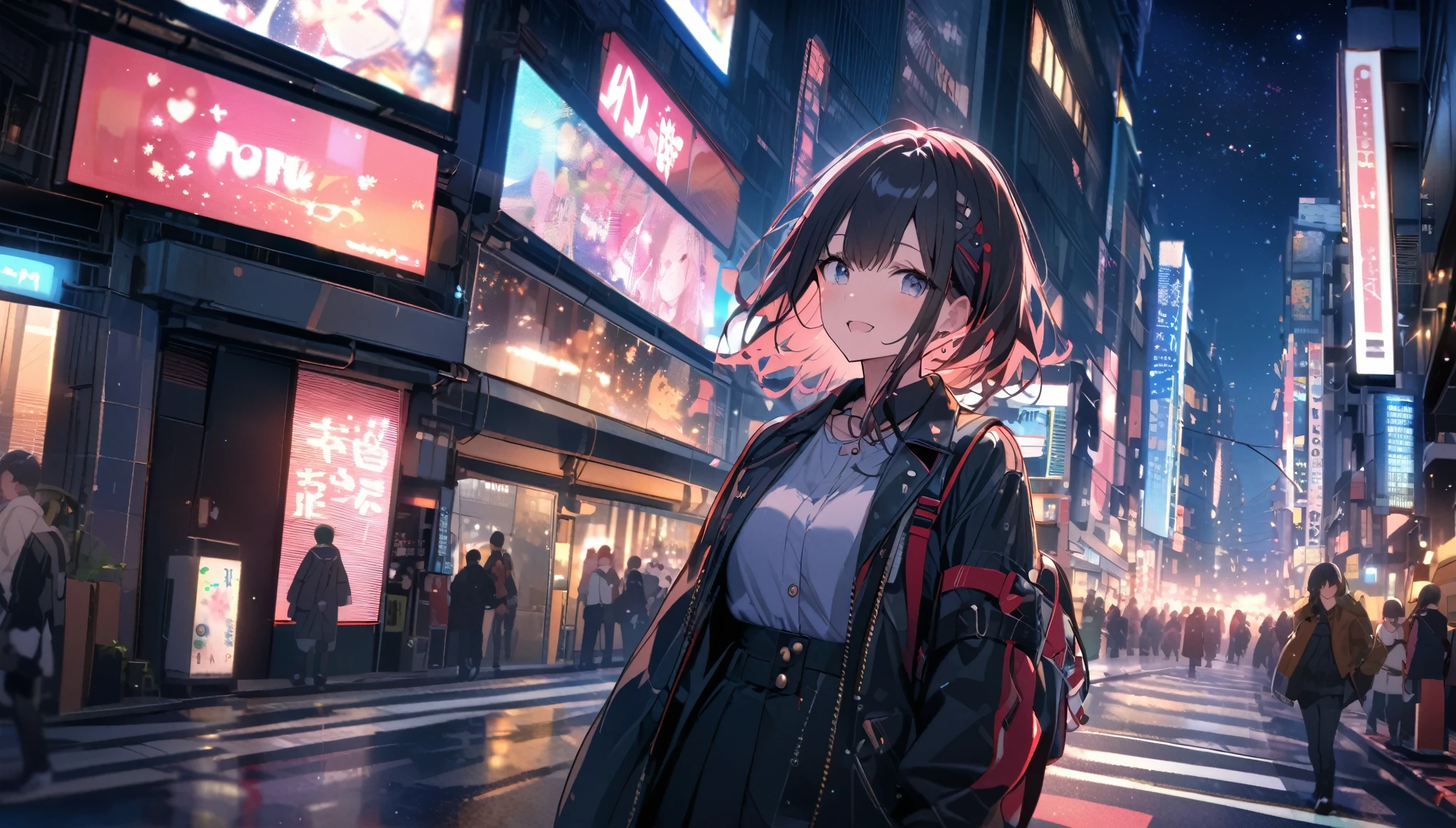 View of Tokyo city,Night starry sky,Streetscape、listen to music、Japanese