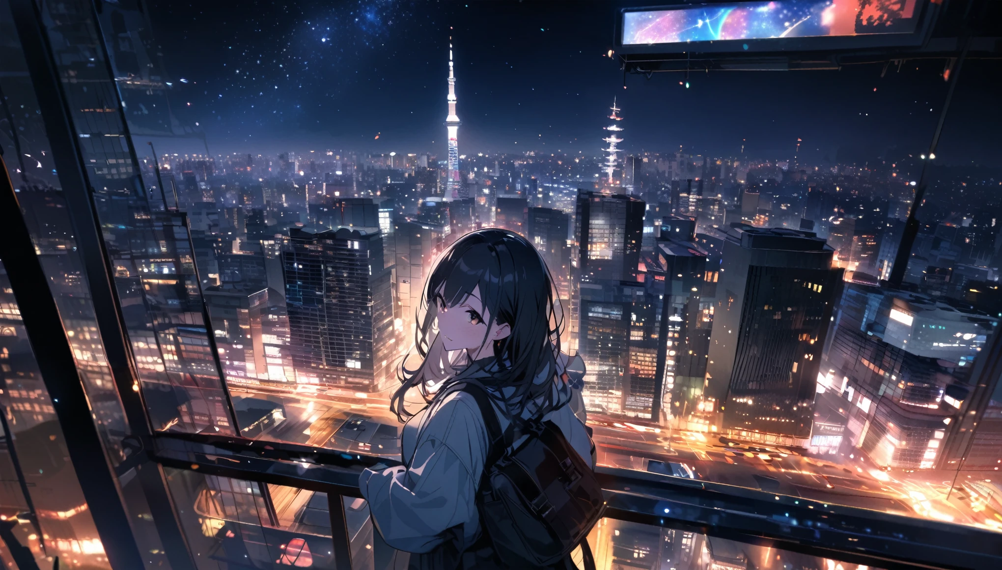 View of Tokyo city,Night starry sky,Streetscape、listen to music、Japanese