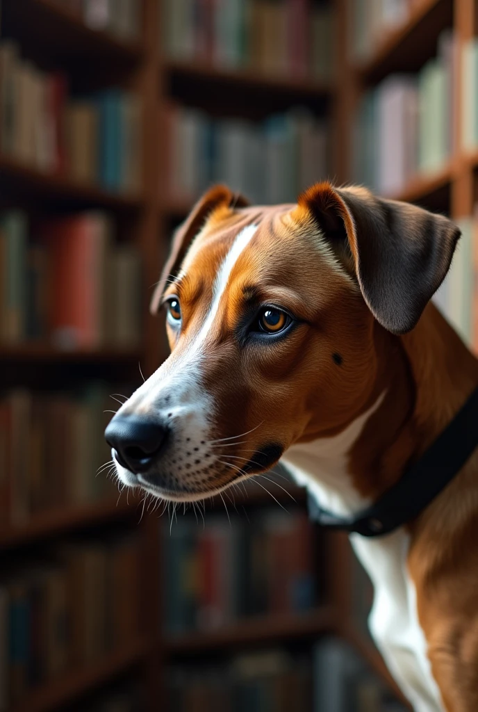 head of a stray dog in the library