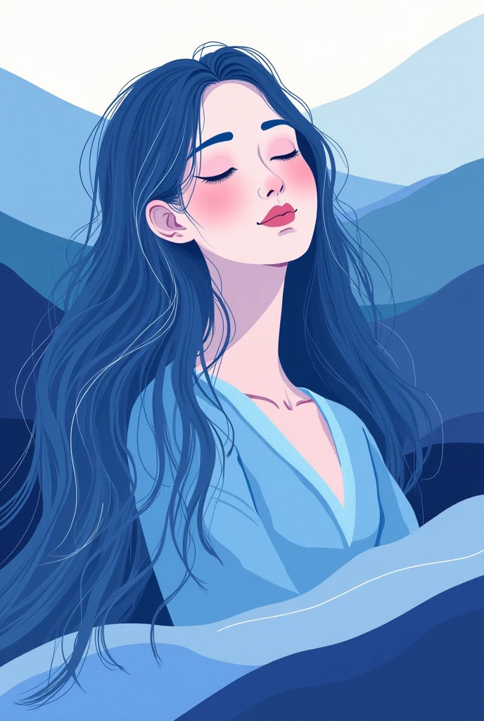 illustration portrait, femme sophorologue, dessin très simple, non detaillé, ton bleu violet, nature