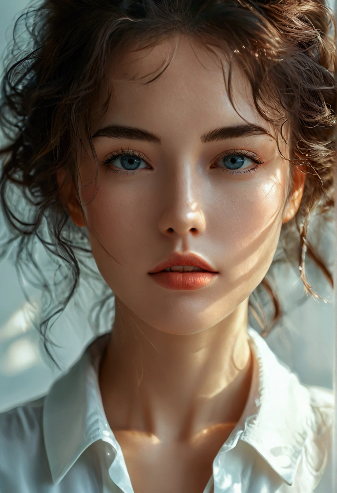 beautiful woman, wearing a white shirt, full body portrait, perfect face，perfect face, Surreal concept, 8K resolution, photo quality, GROUP PICTURE, realistic,