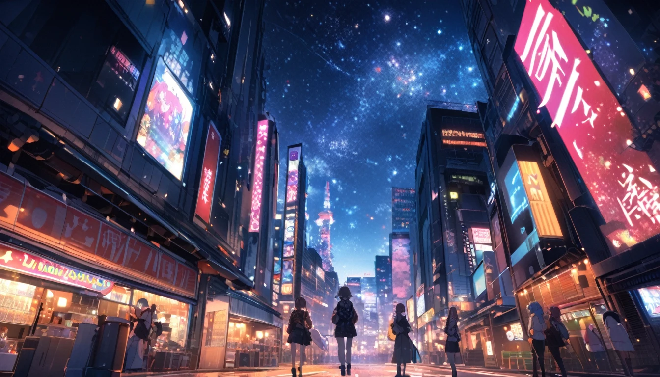 View of Tokyo city,Night starry sky,Streetscape、listen to music、Japanese