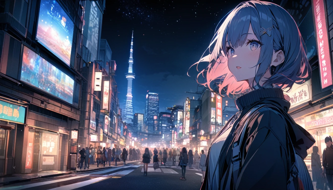 View of Tokyo city,Night starry sky,Streetscape、listen to music、Japanese