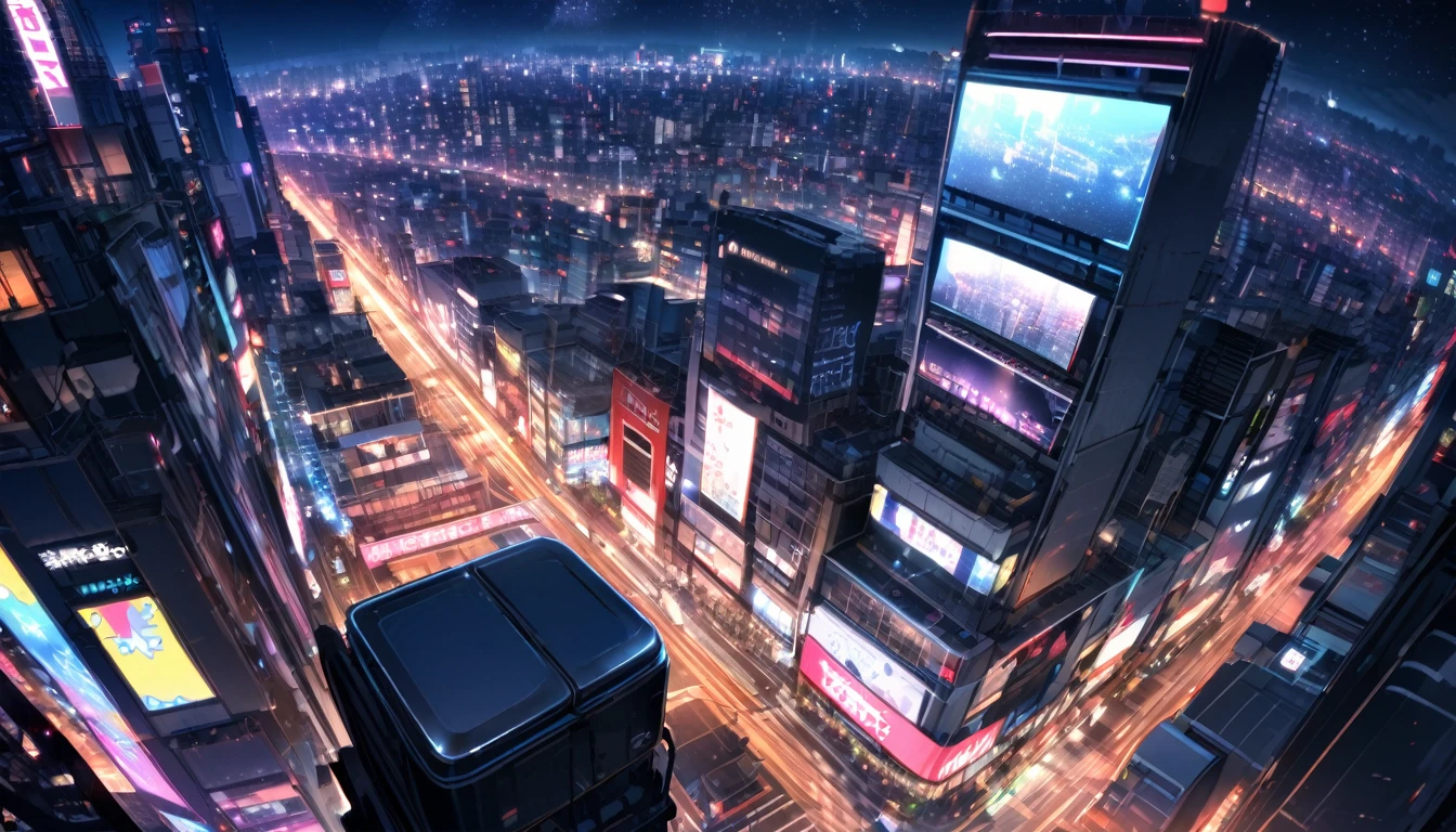 View of Tokyo city,Night starry sky,Streetscape、listen to music、Japanese