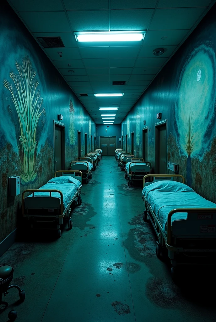 Dark hospital with surreal patterns