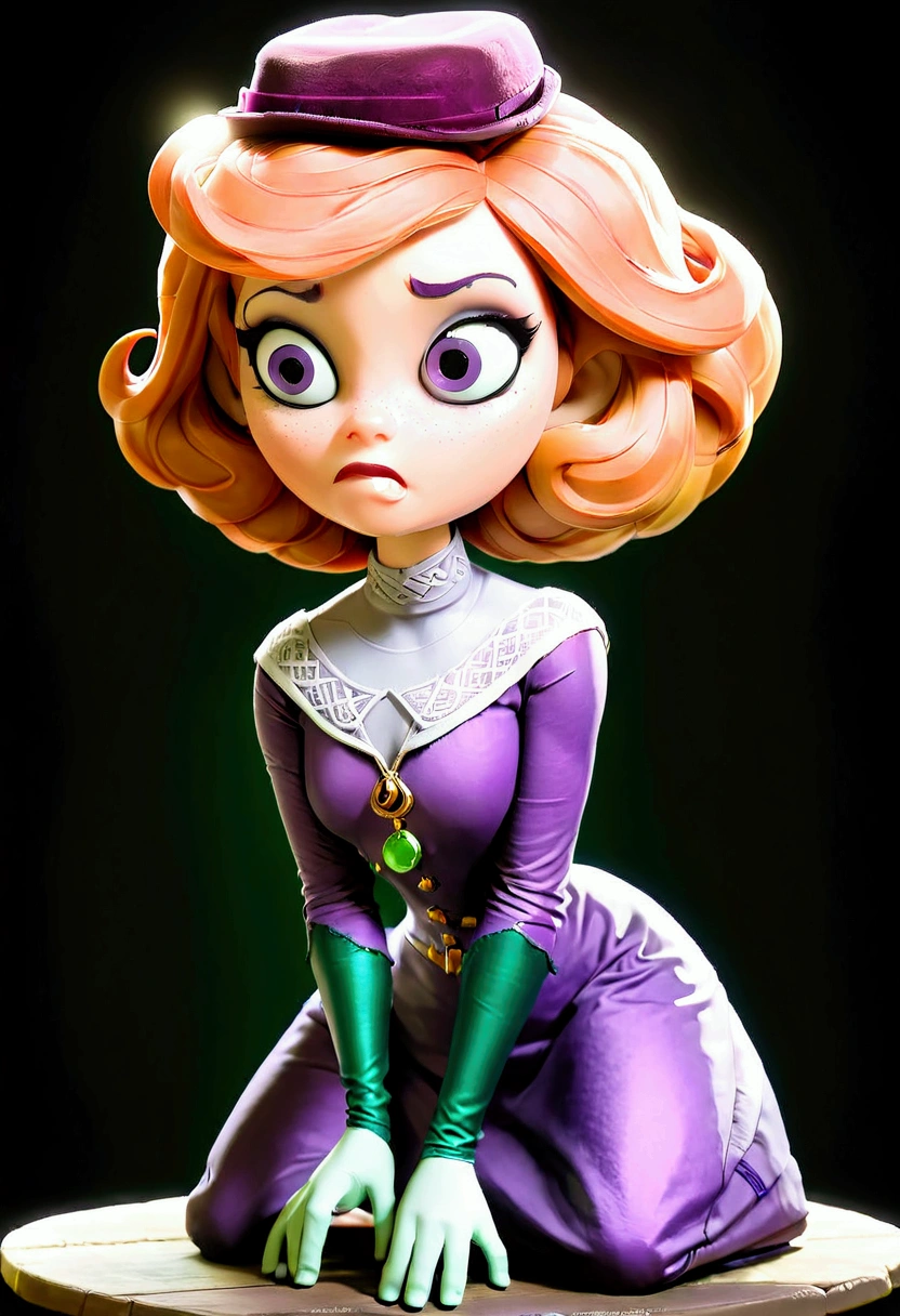 Starfire (Teen Titans Go) as a slutty **** teenage redhead Gibson Girl. Year 1904. Purple 1900_dr3ss and hat. Big green eyes. Thotty demeanor. Hourglass figure. Having an orgasm