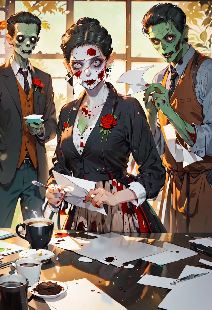 (((How to cut paper))), 1 zombie, Dress up, coffee