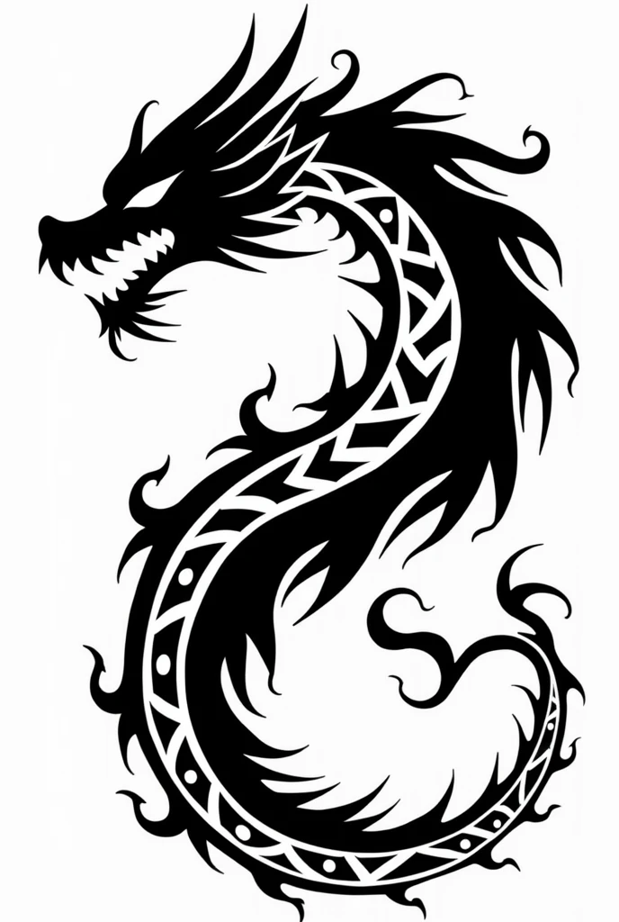 I want a black and white dragon print in tribal png