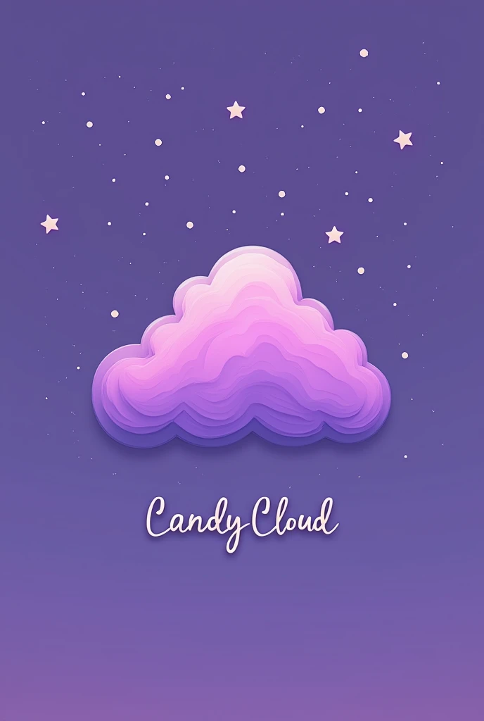 Single purple cloud logo, the cloud that only has the outer contour, cloud centered, with starry sky, Below the cloud is the name of the logo, which is CandyCloud., They have it written in cursive, a soft, flowing font. (One of the first ones you created for me) the background a little dark 
