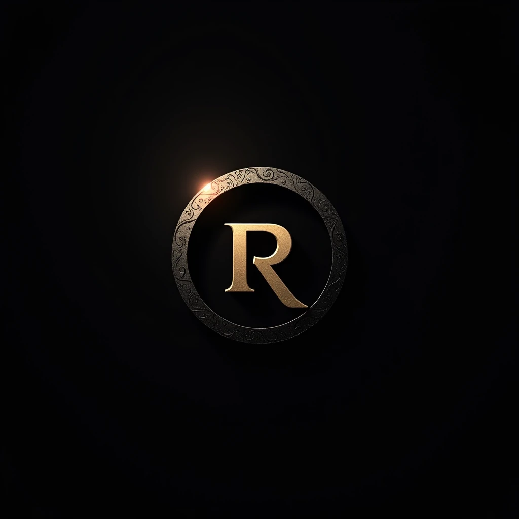 Logo with dark background based on the letter R and surrounded by a stylized circle 