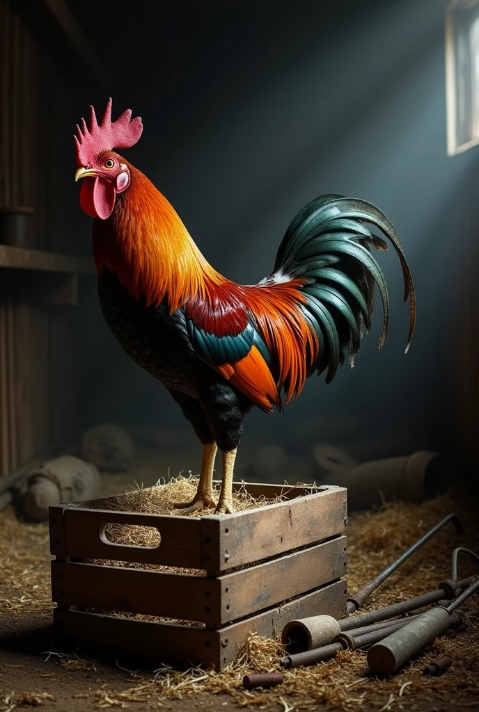 A captive rooster