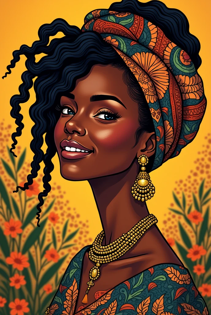 A written hair salon logo "afro's house" com vibe africana, with an African woman wearing a turban