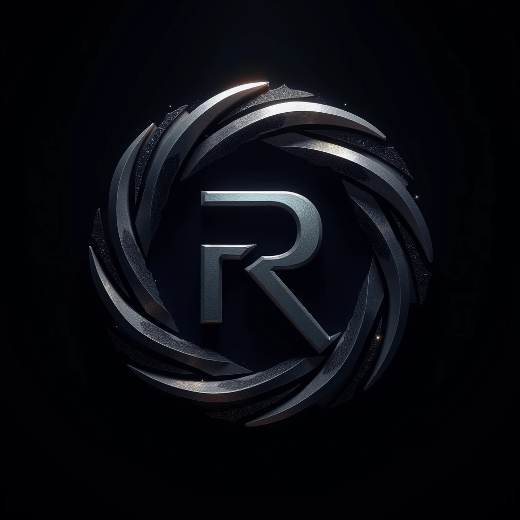 Logo with dark background based on the letter R and surrounded by a stylized circle