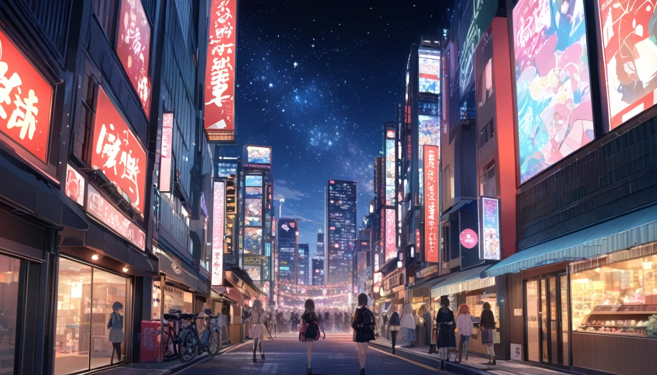 View of Tokyo city,Night starry sky,Streetscape、listen to music、Japanese